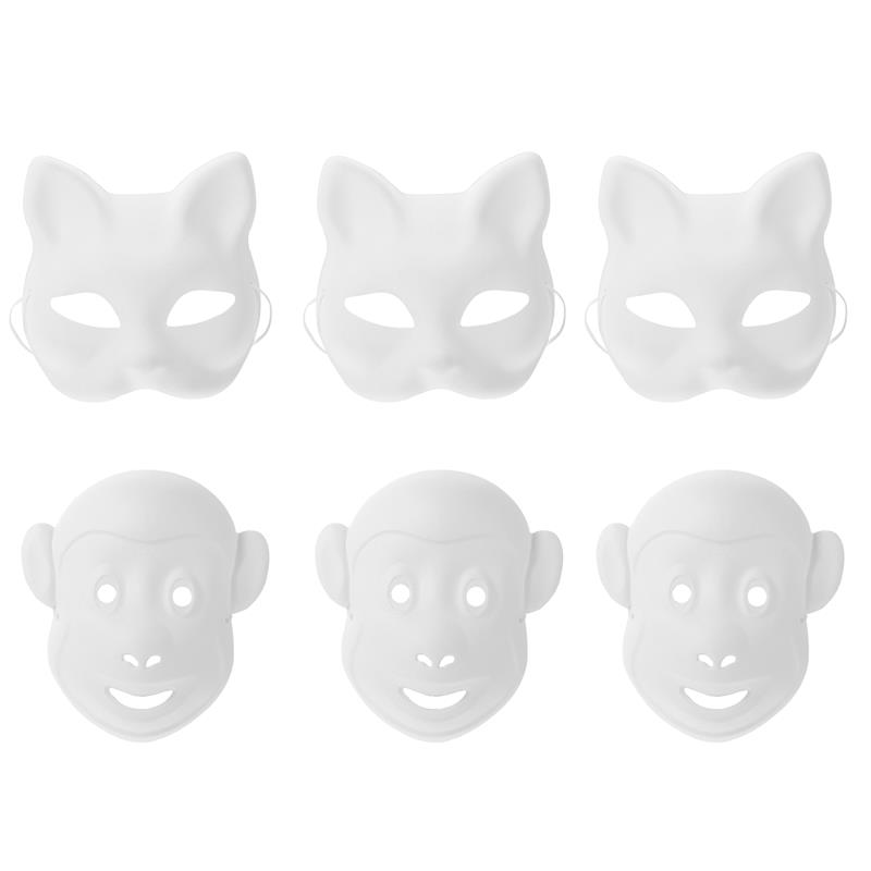 DIY Pappmaché Japanische Maske Halbgesicht Handbemalt Katze Weiße Maske Maskenball Halloween Festival Cosplay Requisite