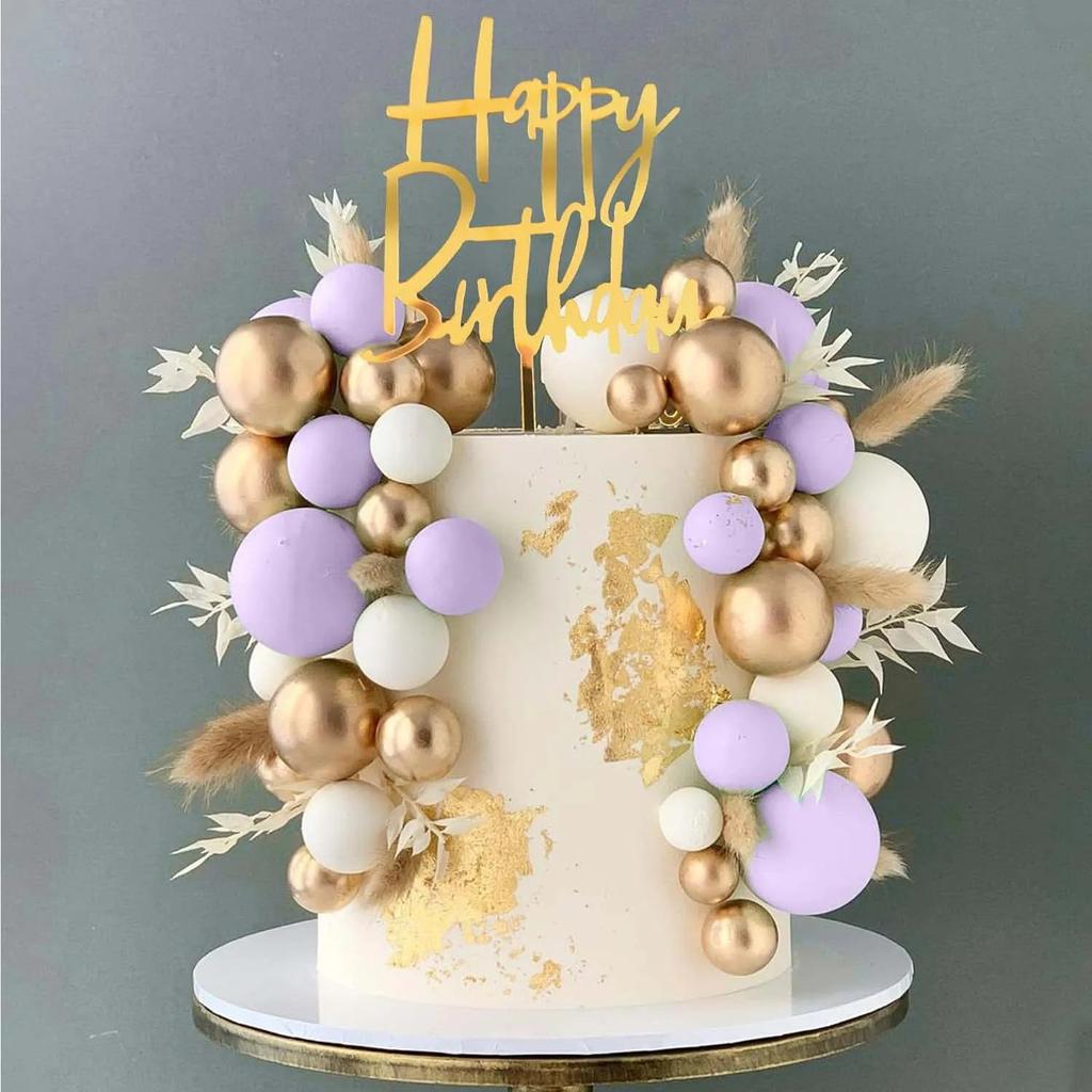 Balls Cake Topper Boho Grass Cake Topper Happy Birthday Cake Decorations for Wedding Birthday Boho Themed Party Supplies