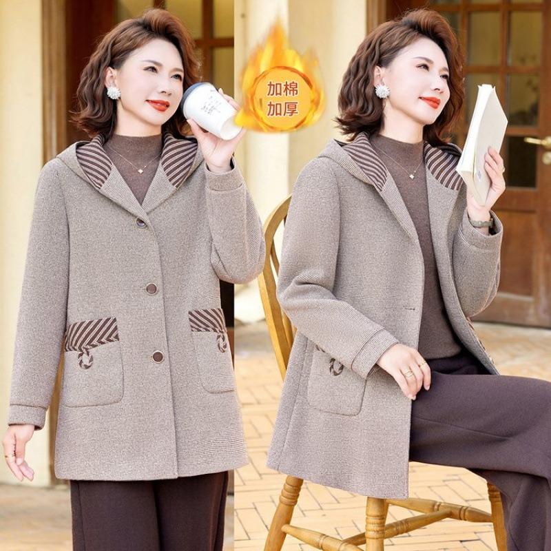 Large size fat winter clothing with cotton and thickened hooded woolen women's clothing medium and long woolen coat
