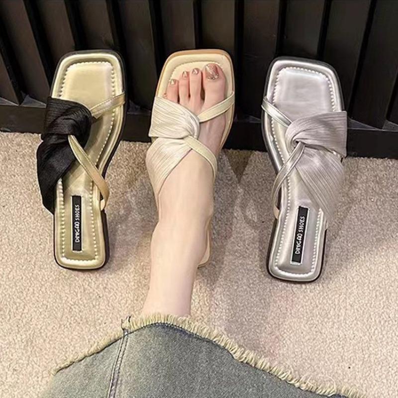 Sandals Half Drag Women's Summer Wear New Versatile Design Flat Bottom Women's Slippers Silver