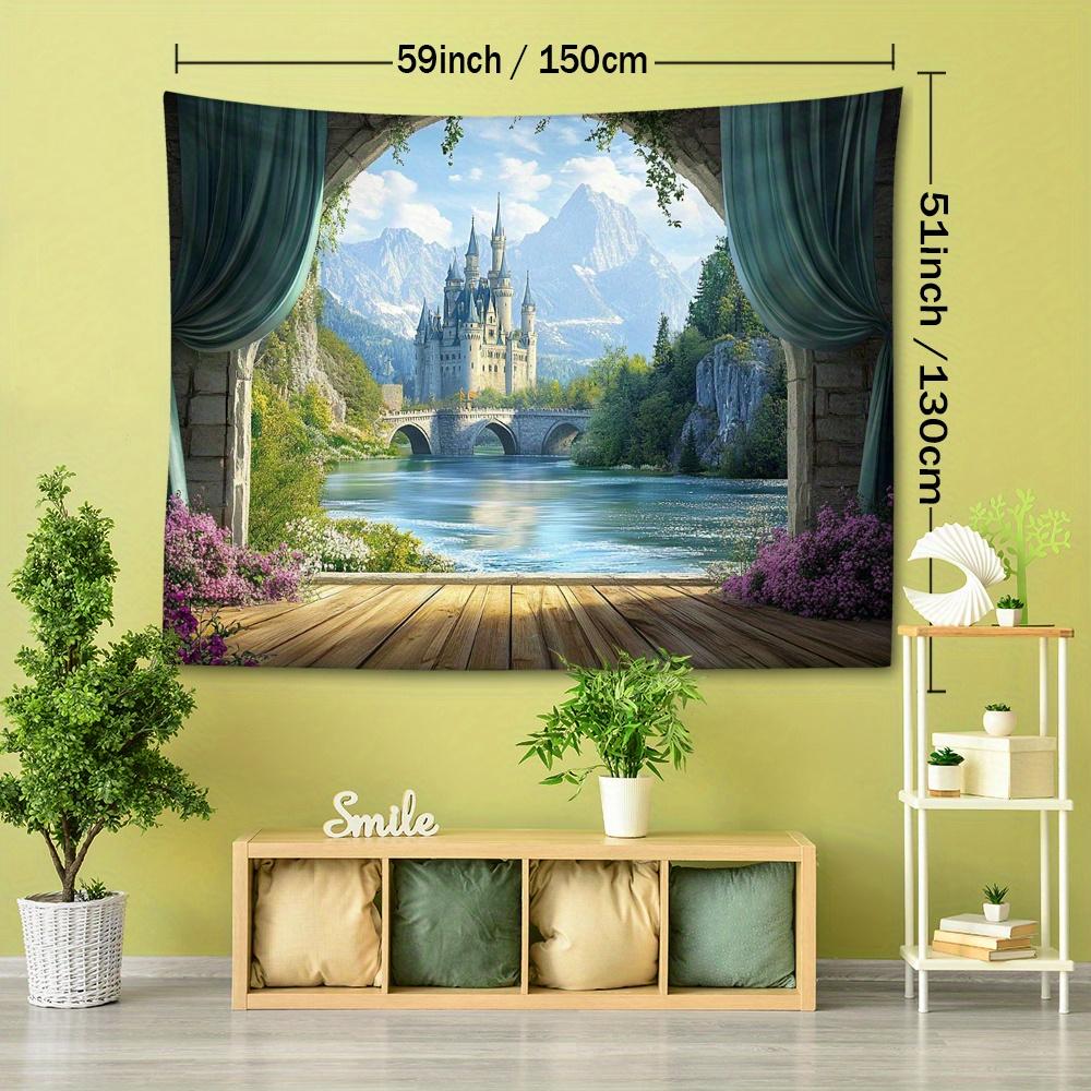 1pc Fantasy Castle Landscape Print Tapestry, European Fairy Tale Style Bohemian Home Decor for Living Room or Bedroom, Holiday Gift with Free Installa