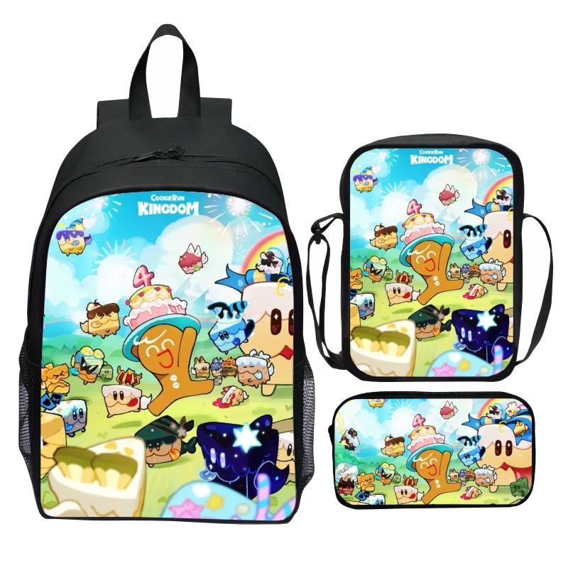 Cookie Run Kingdom Three Piece Set Backpack Cartoon Game Peripheral Elementary School Backpack Shoulder Bag Small Pencil Case