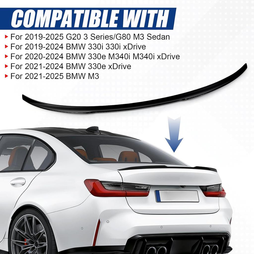 Rear Spoiler for 2019-2025 BMW G20 & G80 M3 330i 330e M340i, Gloss Black Car Trunk Wing, M3 Style Tail Deck Lip.