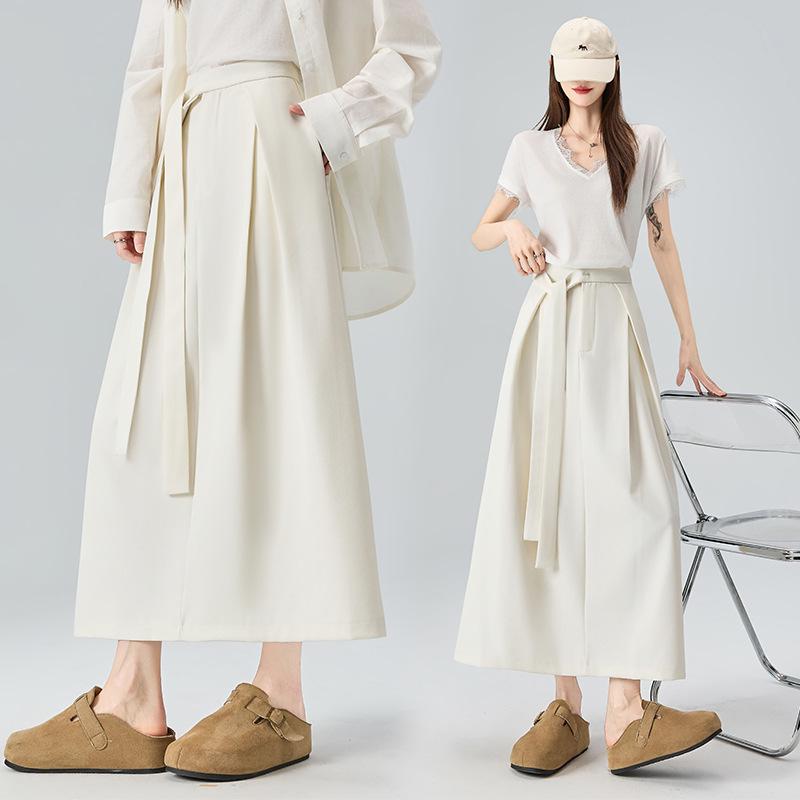 Strappy Flowy Women s A-line Bodycon Midi Skirt with High Waist & Back Slit - Spring 2026 Extra Large абрикосовый