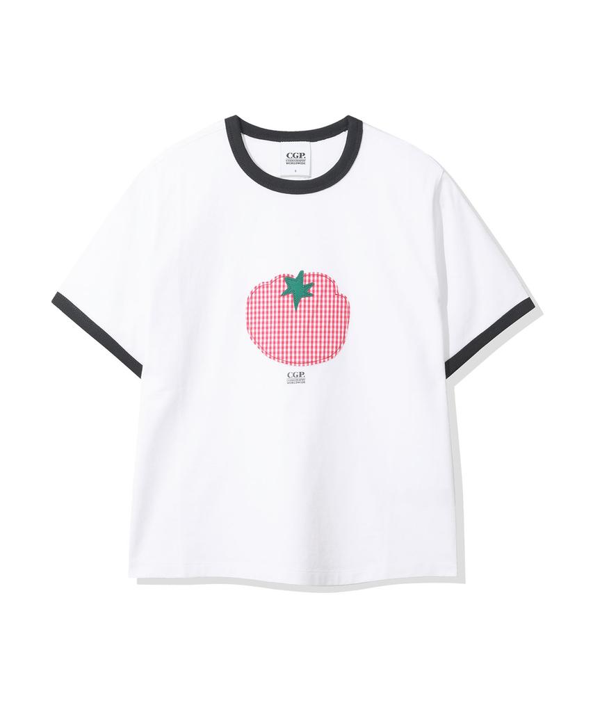 CGP (Women) Check Tomato Ringer Short Sleeve T-Shirt - White