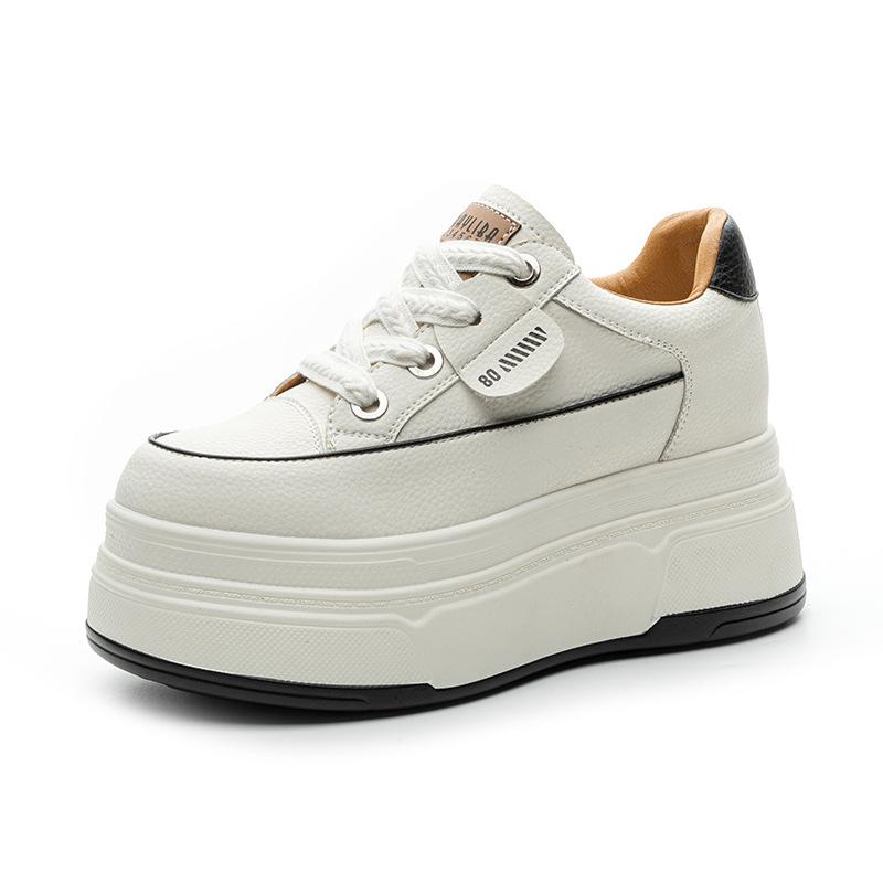 Tênis Plataforma Confortáveis de 9cm 3 Polegadas para Mulheres Couro Genuíno Sapatos Vulcanizados Femininos Plataforma Salto Alto Sapatos Casuais 2026