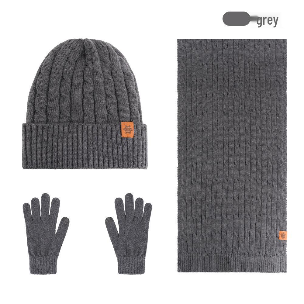 Men's Winter Plus Velvet Knitted Hat, Scarf & Gloves Set - Thick, Cold-Proof for Outdoor Cycling.