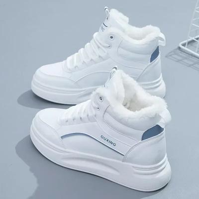 Chaussures montantes blanches pour femmes hiver version coréenne polyvalentes chaussures de skate étudiantes chaudes chaussures décontractées pour femmes