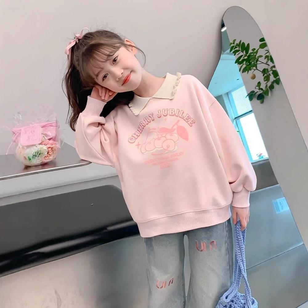 Girls Spring Autumn Long Sleeve Sweatshirt Cute Peter Pan Collar Polo Top Fashionable Kids Casual Shirt