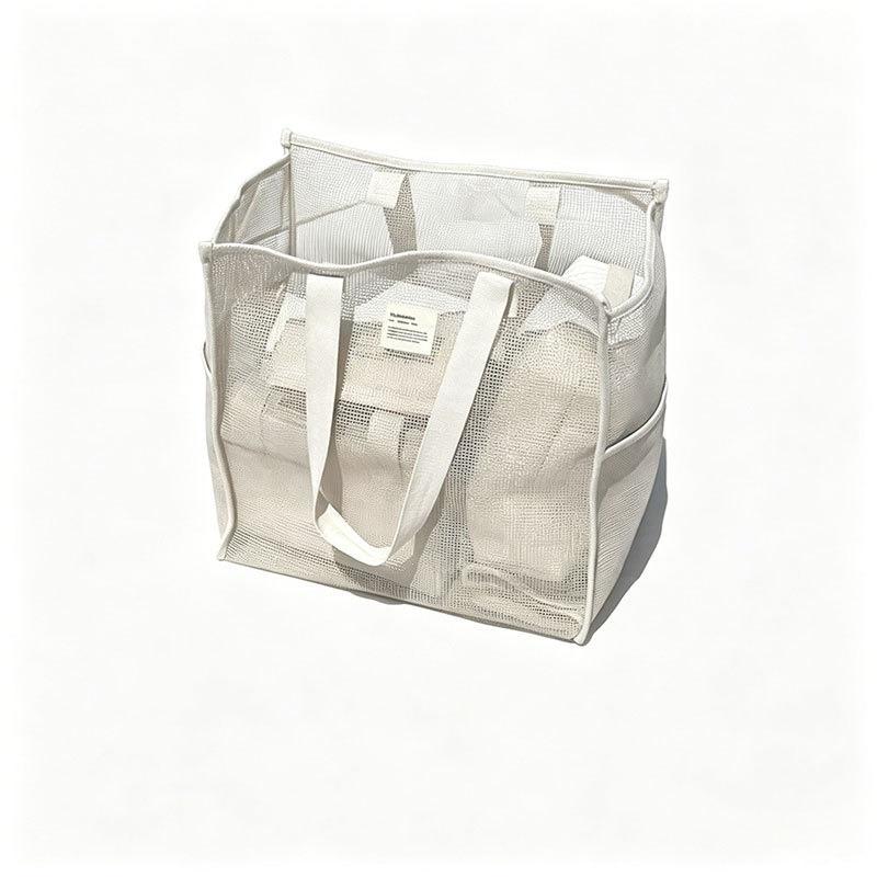 Transparent Mesh Beach Tote Bag Carry All Large Capacity Lightweight Women Storage Bag for Swimming Gym Beach Trips