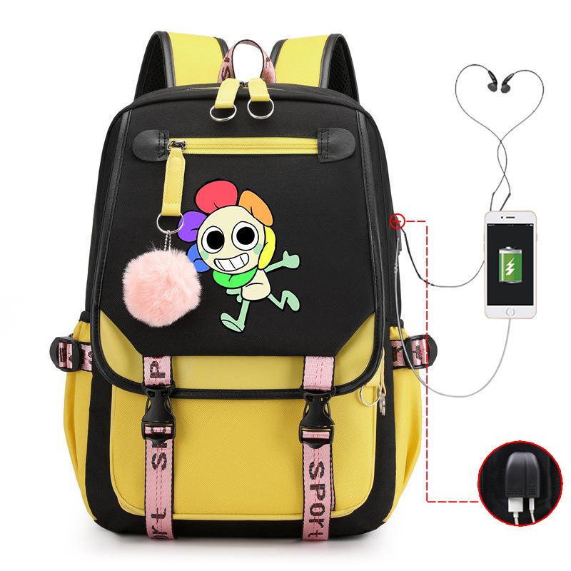 New 2025 Cartoon Game Printing Primary School Bag Large Capacity Contrasting Color Neutral USB Backpack