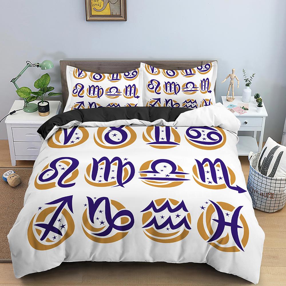 Zwölf Sternbildmuster Bettbezug-Set Psychedelischer Stil Astrologische Horoskop-Kollektion Polyester-Steppdeckenbezug King-Size