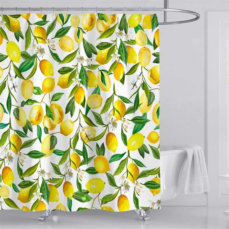 Fruit Shower Curtain Watercolor Orange Peach Lemon Strawberry Orange Papaya Cute Colorful Bathroom Decorative Shower Curtains