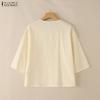 ZANZEA Women Round Neck 3/4 Sleeve Loose Casual Blouse
