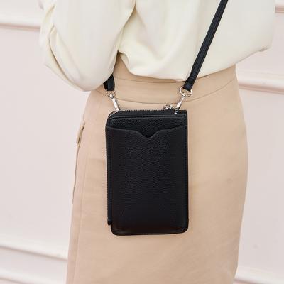 New Lychee Pattern Soft Leather Vertical Mobile Phone Bag Women's Shoulder Messenger Bag Multi-card Mobile Phone Wallet
