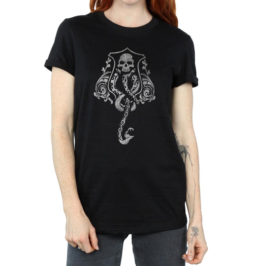 HARRY POTTER Dámské/Dámské tričko z bavlny Dark Mark Crest Cotton Boyfriend