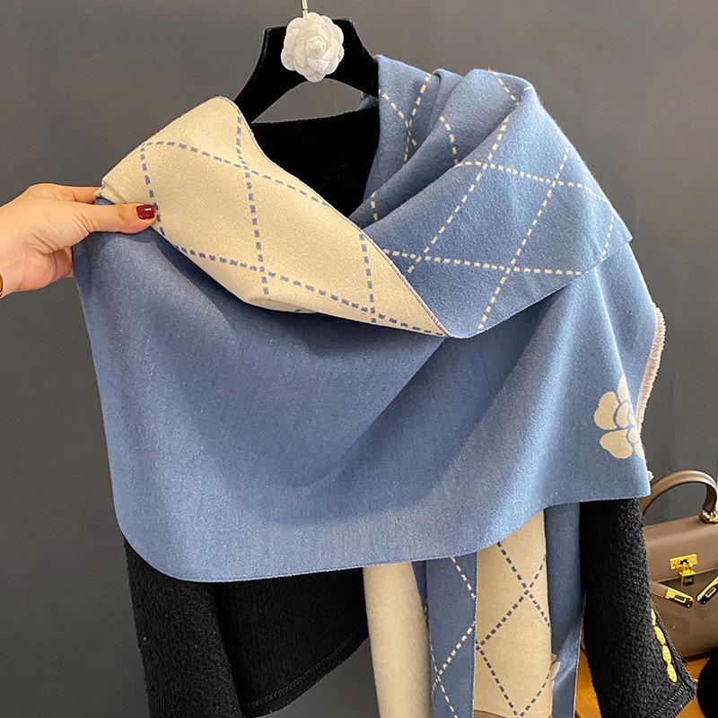 Autumn And Winter Popular Shawl Outside Women'S Scarf Office Blanket Cashmere Fringed Warm Scarf Live Stream