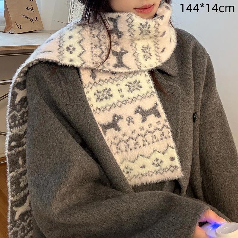 Cartoon Brown Raccoon Patterned Scarf Knitted Faux Mink Fur Scarf Soft Comfort Women Winter Neckerchief Warm Scarves