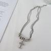 Cool hip-hop double-layer cross necklace autumn and winter new fashion design sweater chain unisex accessories