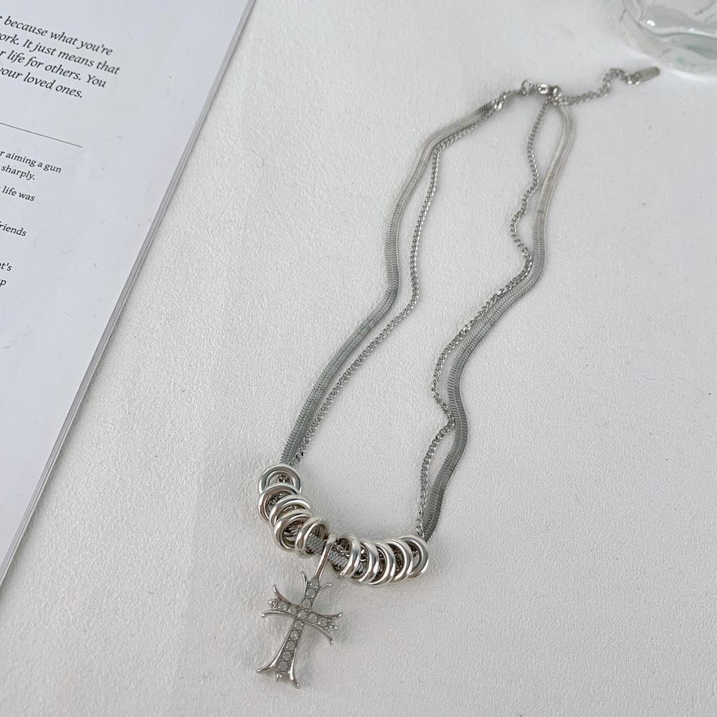 Cool hip-hop double-layer cross necklace autumn and winter new fashion design sweater chain unisex accessories