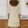Women's Solid Round Neck  Dough Twists Knitting Chiffon Splicing Sweet Temperament Dress