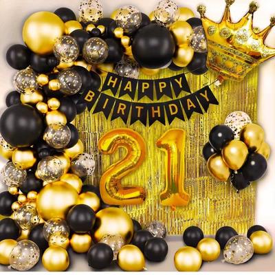 One-Year-Old Sequined Aluminum Film Balloon Set, Birthday Party Black And Gold Salad Flag Decorative Balloon Set.