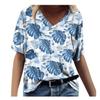 Summer V-neck 3D Feather Flower Printed Top Fashionable Casual Short Sleeved Women's T-shirts