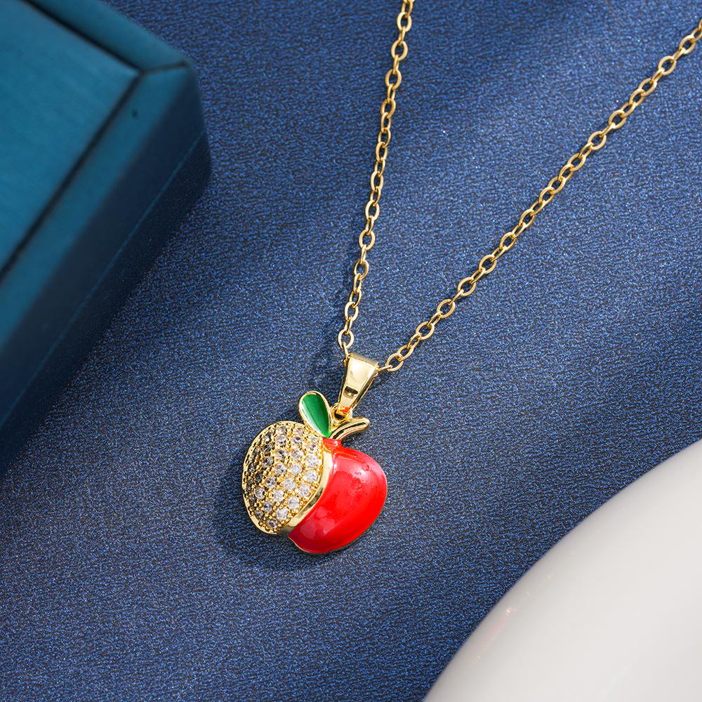 Fresh Pastoral Summer Fruit Heart Necklace for Women, Versatile Titanium Steel Clavicle Chain