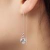 Women's 925 Silver Fashion Earrings White Round Drops CZ Stone Long Girl Pendant 18K Gold Plated Jewelry Gift