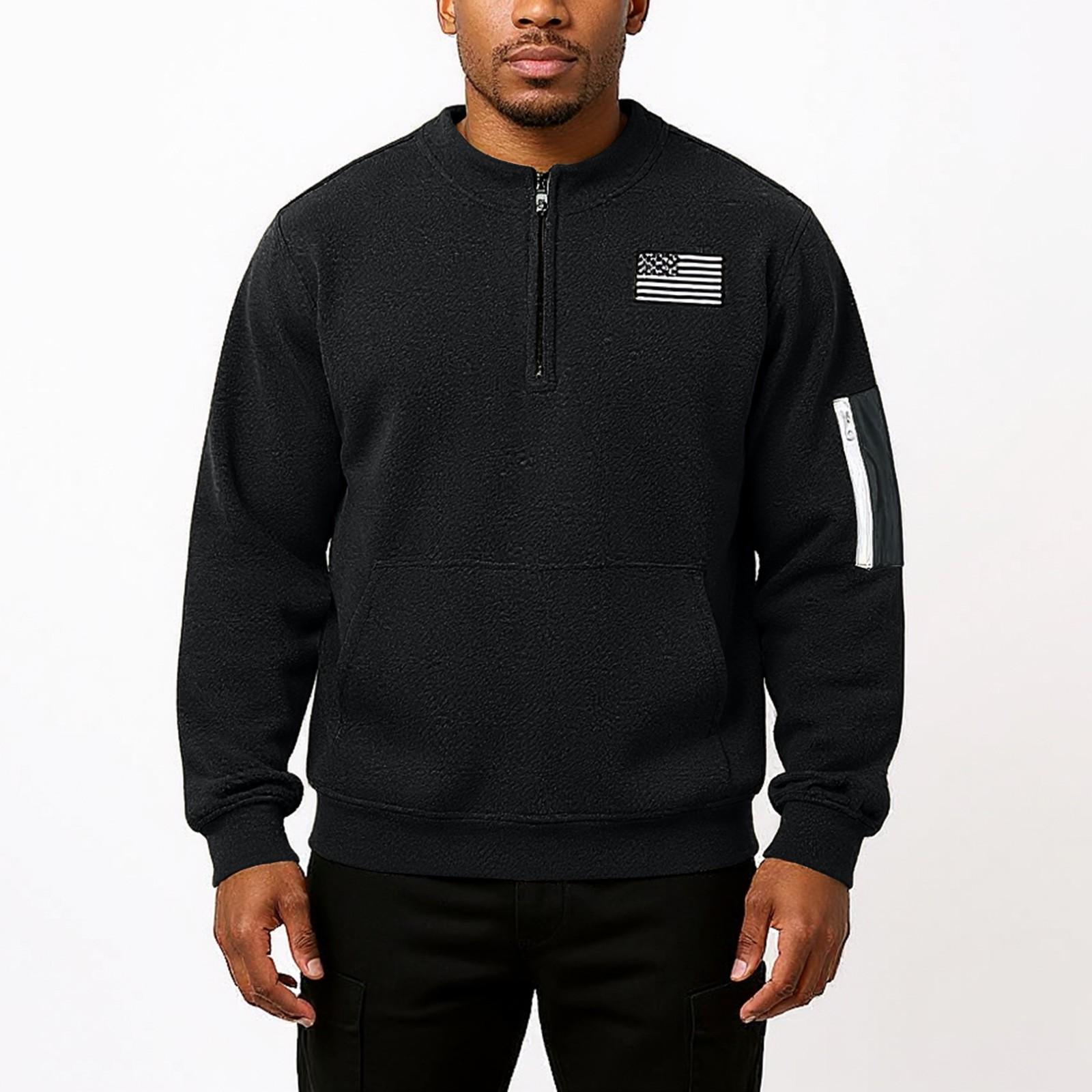 

Мужской универсальный свитшот с длинным рукавом и молнией до середины груди в стиле кэжуал L чёрный