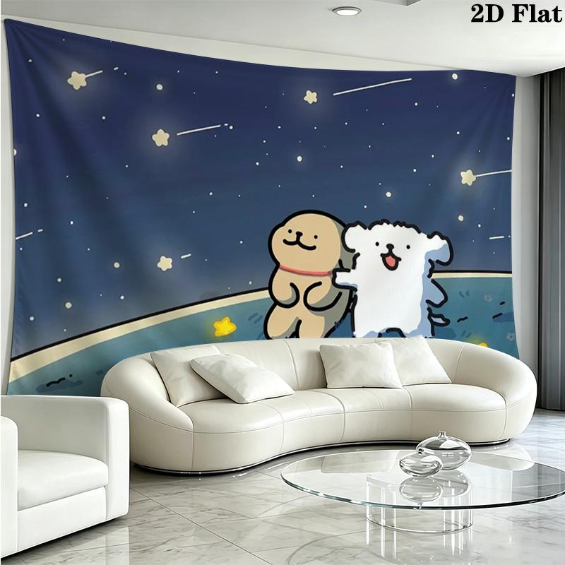 Maltese and Golden Retriever Wall Tapestry Aesthetic Wall Hanging Printed Fabric Blanket Decorative Tapestries for Bedroom Living Room Home Decor