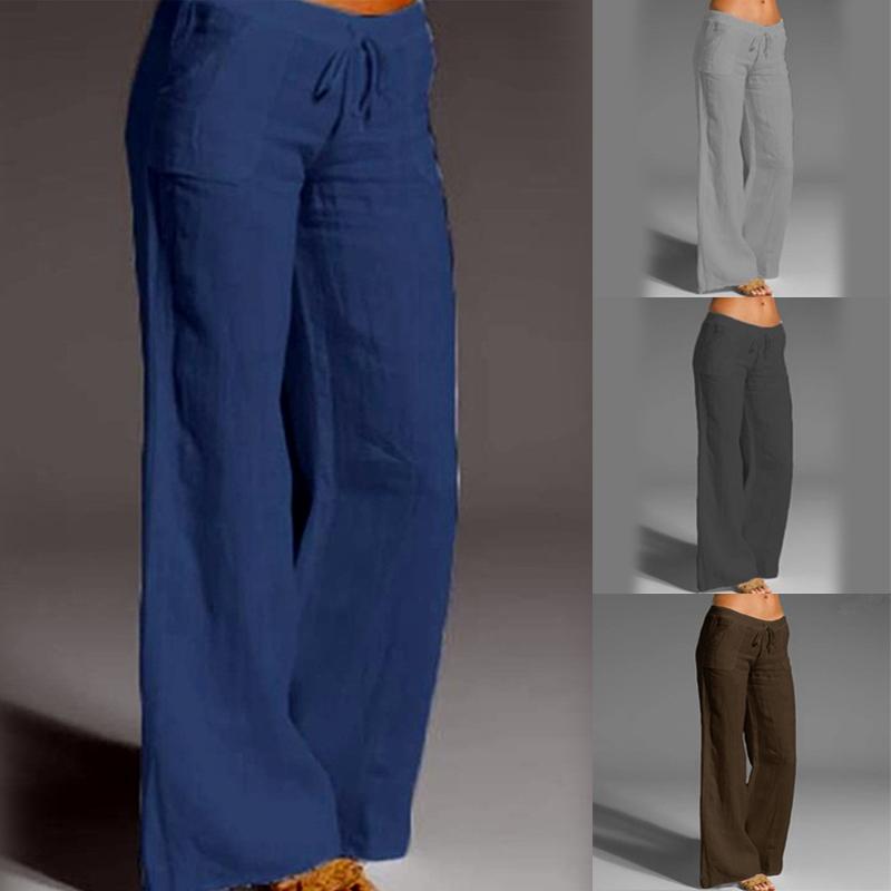 Lässige Hose aus Baumwollleinen mit weitem Bein für Damen, Hose mit weitem Bein, Hose mit hoher Taille, elastische Jogginghose, Streetwear-Jogginghose