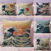 Waves Japanese Style Cushion Cover Natural Linen Pillow Case DoubleSided Print Decorative Sofa Pillowcase Home Decor Gift