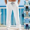 Mens Waffle Knit Straight Leg Drawstring Casual Pants