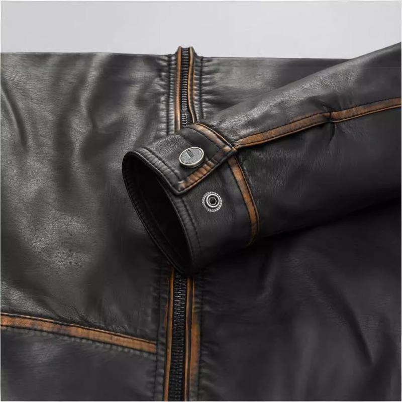 Men's Jacket Leather Motorcycle Leather Jacket Stand Collar New Jacket