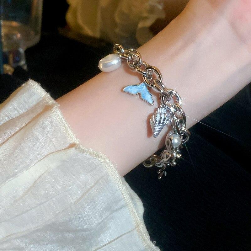 Starfish Shell Conch Bracelets For Women Imitation-pearl Gold-color Chain Bracelet Bangle Ocean Wristband Summer Beach Jewelry