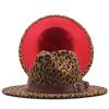 Autumn and winter British style men and women double-sided color matching leopard print woolen jazz hat new fashion flat-brimmed hat big eaves hat