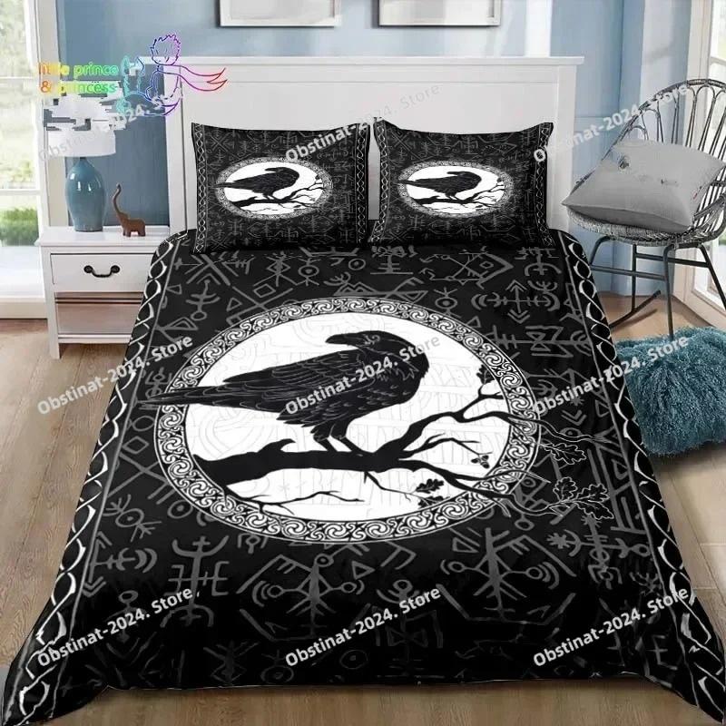 Wikinger Muster Nordische Mythologie Rabe Bettwäsche Set Einzelbett Doppelbett Full Queen King Size Bettwäsche Set Erwachsener Kinder Schlafzimmer 3D Druck
