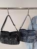 Large Capacity Denim Tote: Japanese & Korean Style, Workwear-Inspired, Versatile Daily Commute & Sports Crossbody Bag