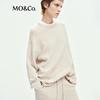 MO&Co. Women's Crew Neck Drop Shoulder Curved Hem Pullover Sweater