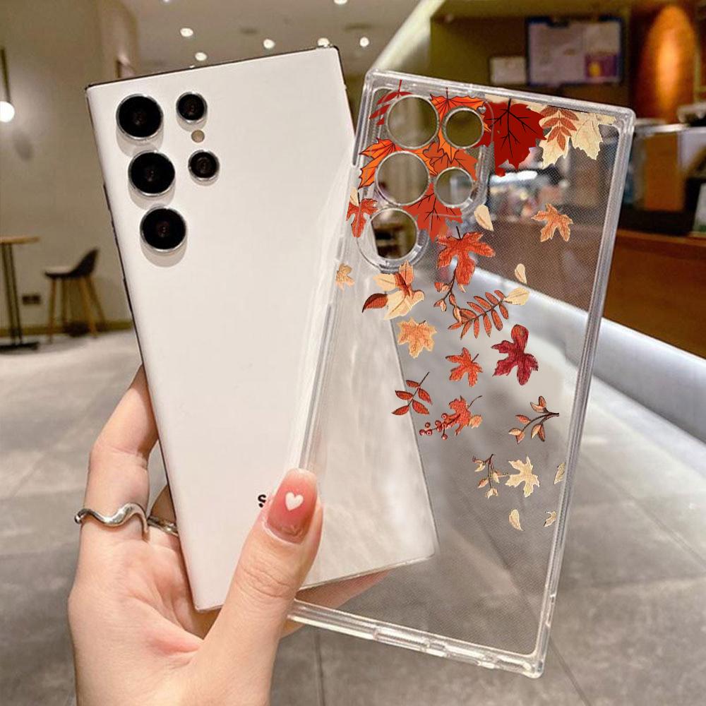 Fashion Yellow Fallen Leaves Case for Samsung Galaxy S24 Ultra S23 S20 Plus S21 FE S22 5G Maple Leaf Transparent Soft Cover Bag