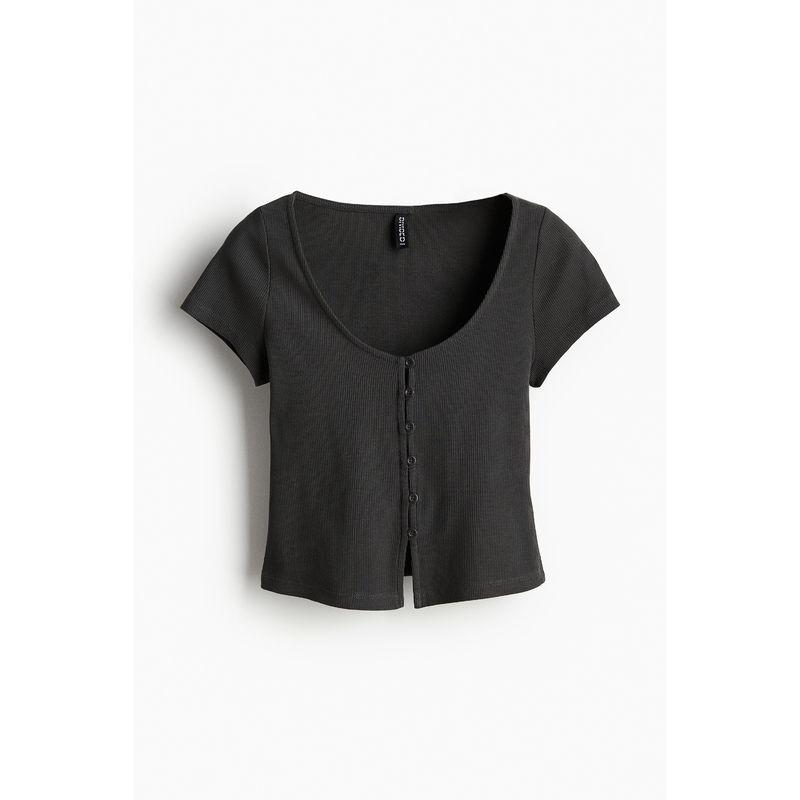 

HM Women s t-shirt Summer Slim fit Rib Cotton Knitted Gyaru Style Navel Short Jacket 1221327