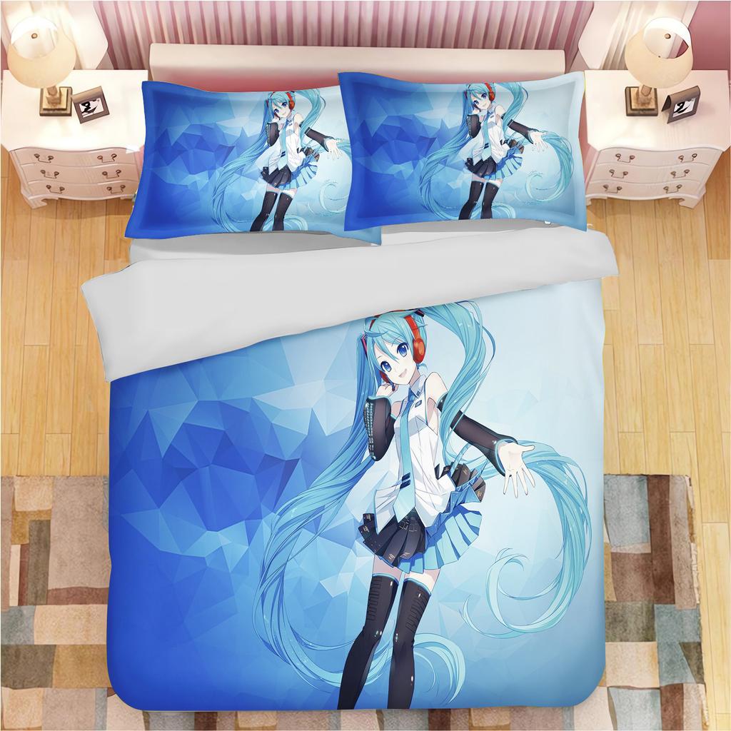 Cartoon Quilt Cover Second Dimension Hatsune Miku Cute Printed Bedding Anime  Polyester, Skin Friendly, Breathable