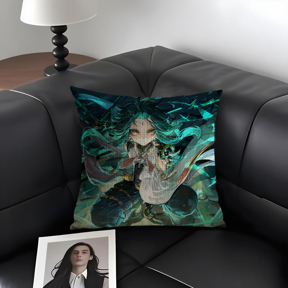 Xiao Genshin Impact Cushion Cover Natural Linen Organic Fabric Double-Sided Printing Sofa Home Decor Gift Pillow Case