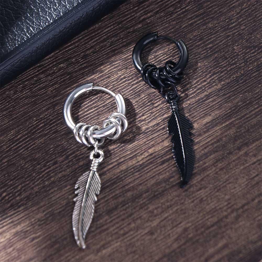 Korean Gift Zinc Zinc Alloy Men Fashion Jewelry Feather Hoop Earrings Stainless Steel Cross Stud Earrings