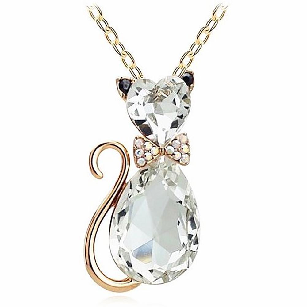 Luxury Wedding Bridal Women Cat Rhinestone Charm Pendant Necklace Party