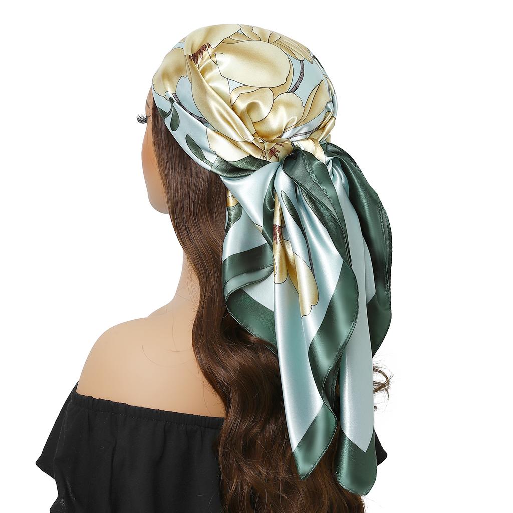 Fashion Square Silk Scarf Women Headband 90*90cm Print Neck Scarfs Office Hair Band Hand Kerchief Female Bandana Headwear