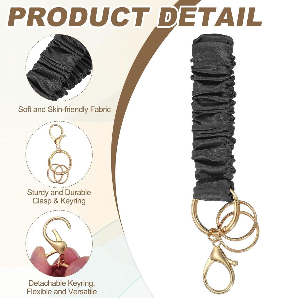[uxcell] 2-Piece Keychain Wristlet, Elastic Lanyard Bracelet Scrunchie Keychain, Elastic Wristlet Car Keychain with Detachable Ring and Buckle, for
