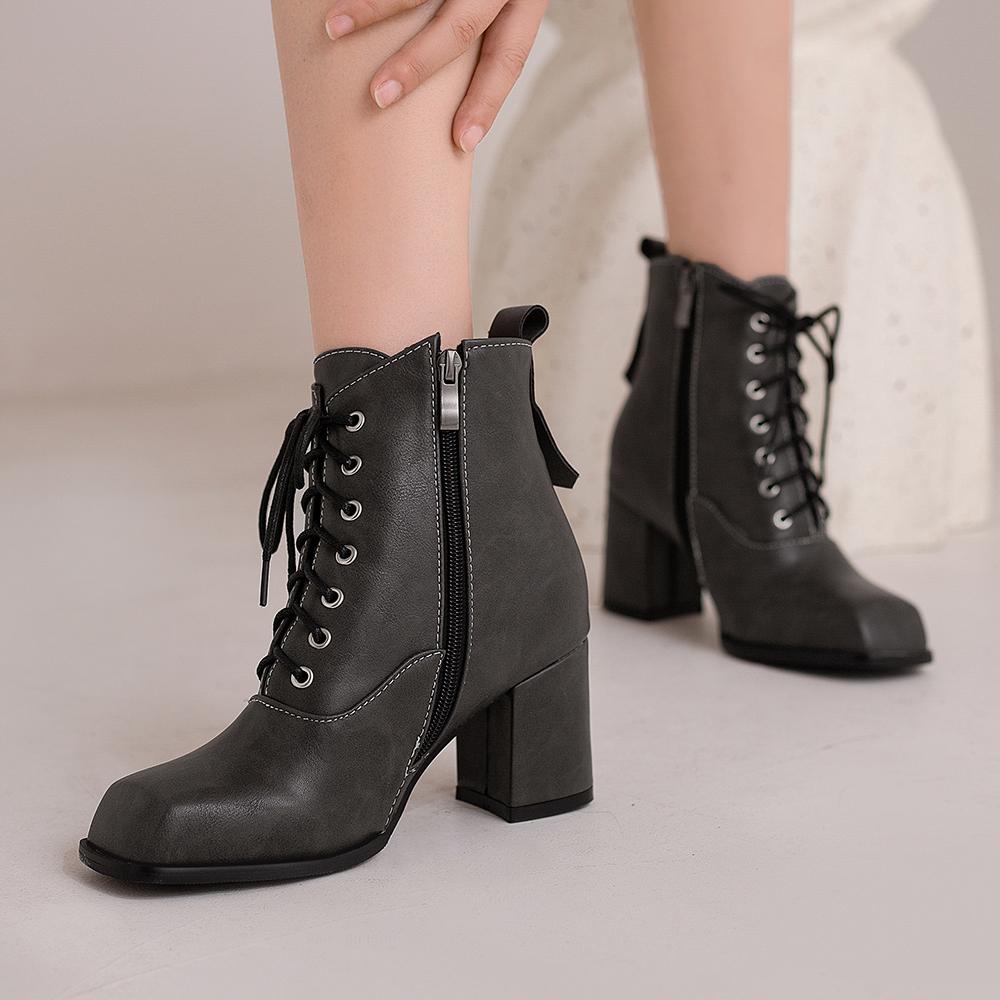 Móda 2025 Podzim Zima Módní Platforma Dámské Kotníkové Boty Šněrovací Dámské Boty Dámské Boty Dámské Zapatos de Mujer Bílá Meruňková Gra