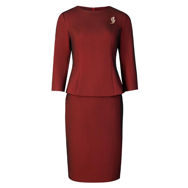 Elegant Wine Red Top & Skirt Set - Autumn 2023 Collection for Mother-in-law